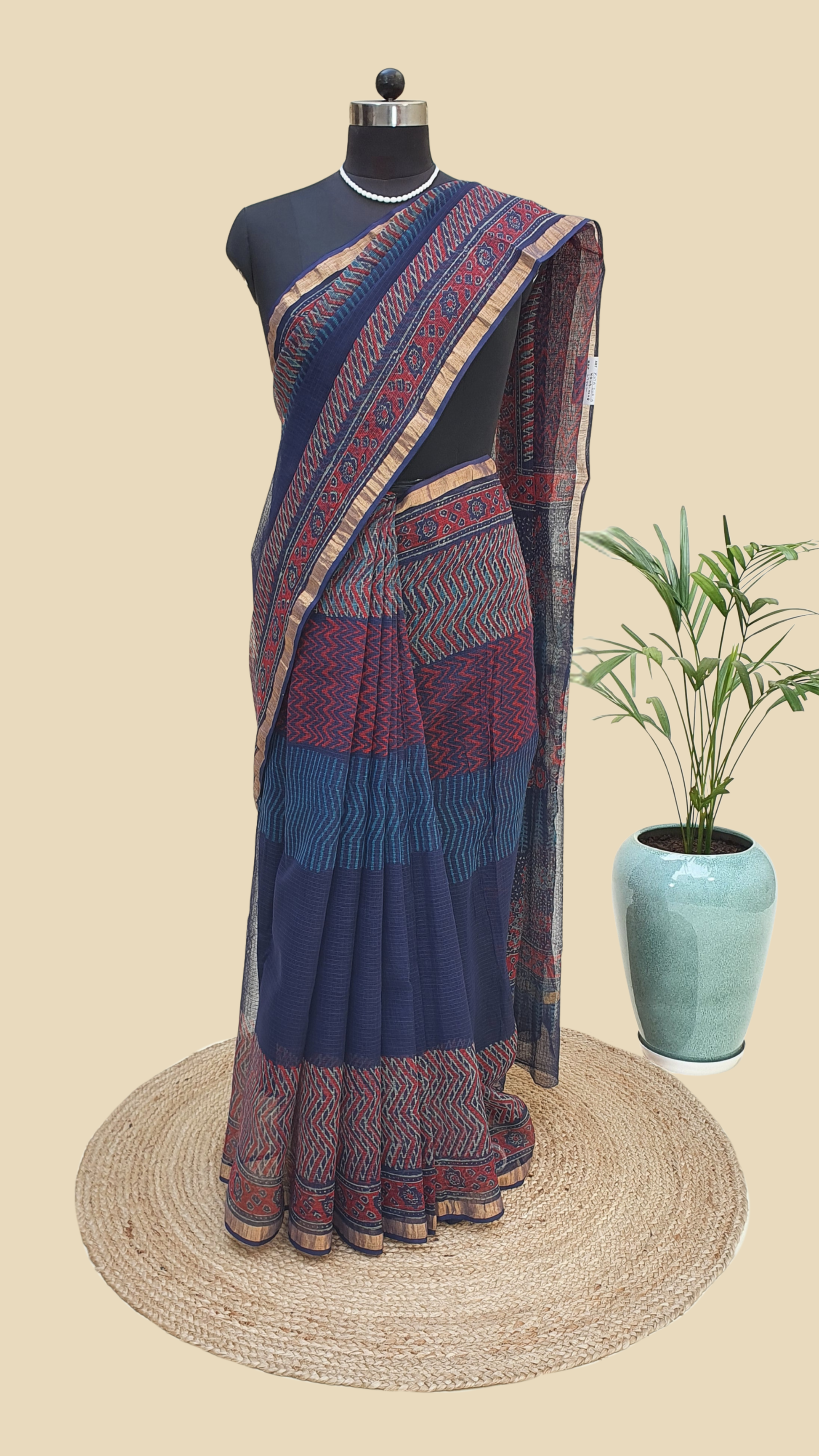 Hand Block Print Kota Doria Saree