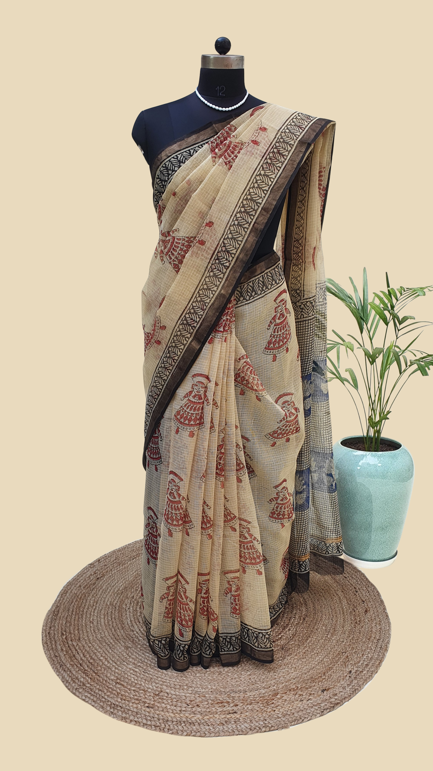 Hand Block Print Kota Doria Saree