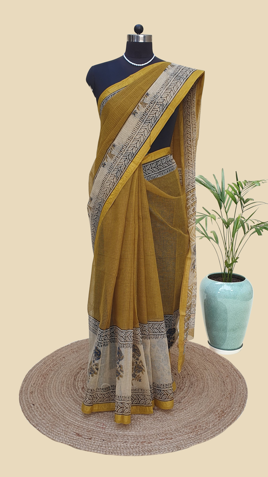 Hand Block Print Kota Doria Saree