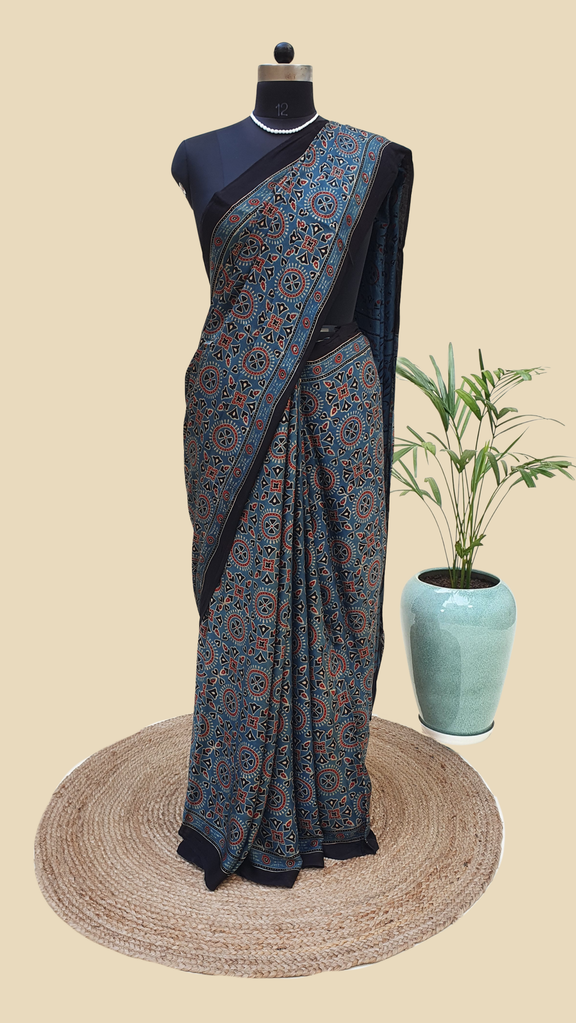 Ajrakh Modal Silk Saree