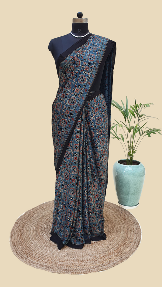 Ajrakh Modal Silk Saree