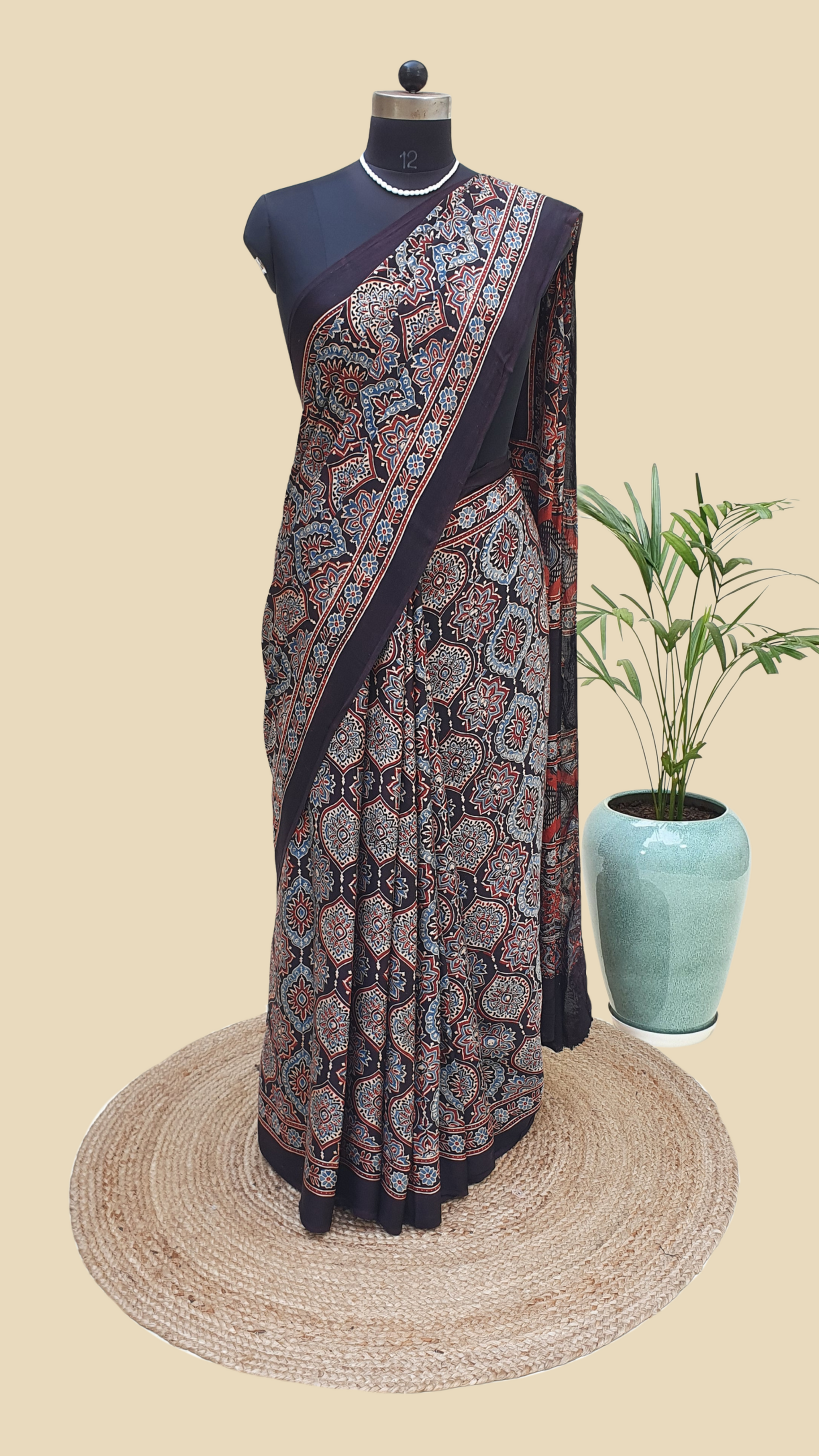 Ajrakh Modal SIlk Saree