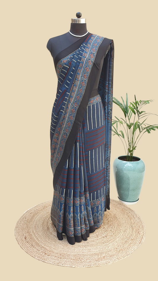 Ajrakh Modal SIlk Saree