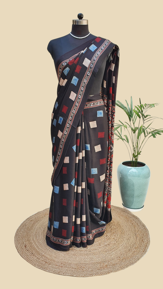 ajrakh Modal Silk Saree