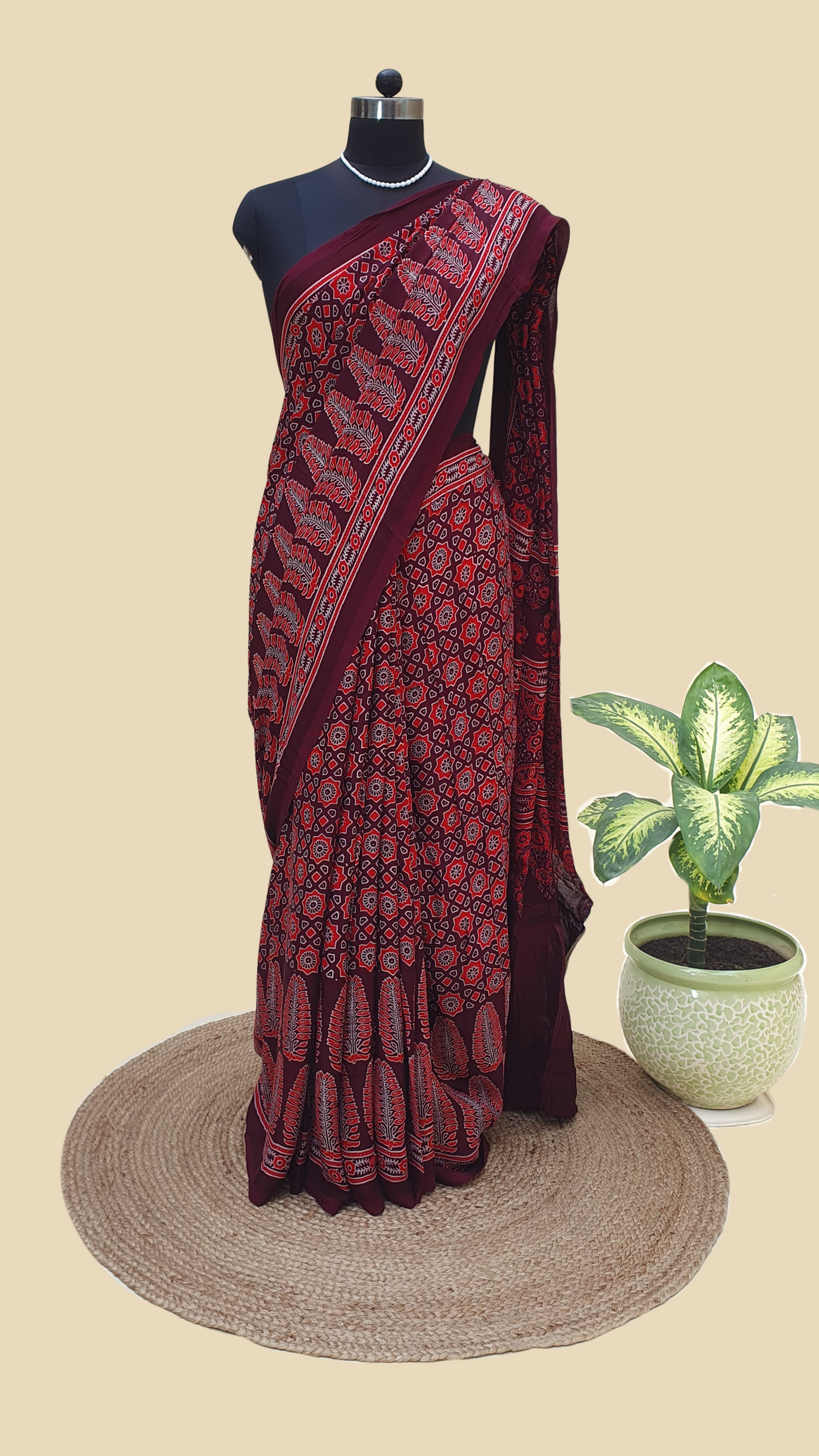 Ajrakh Modal SIlk Saree