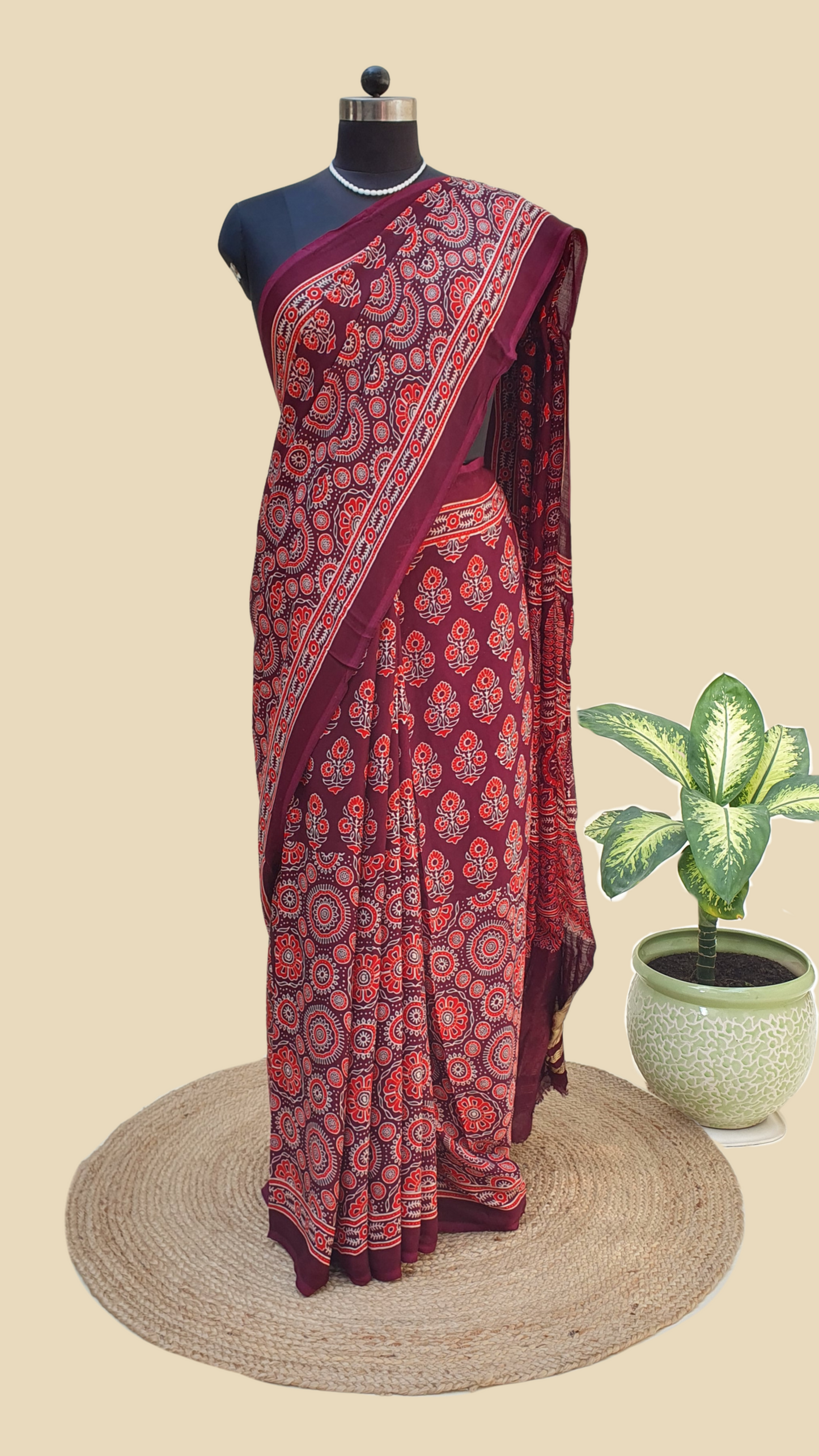 Ajrakh Modal SIlk Saree