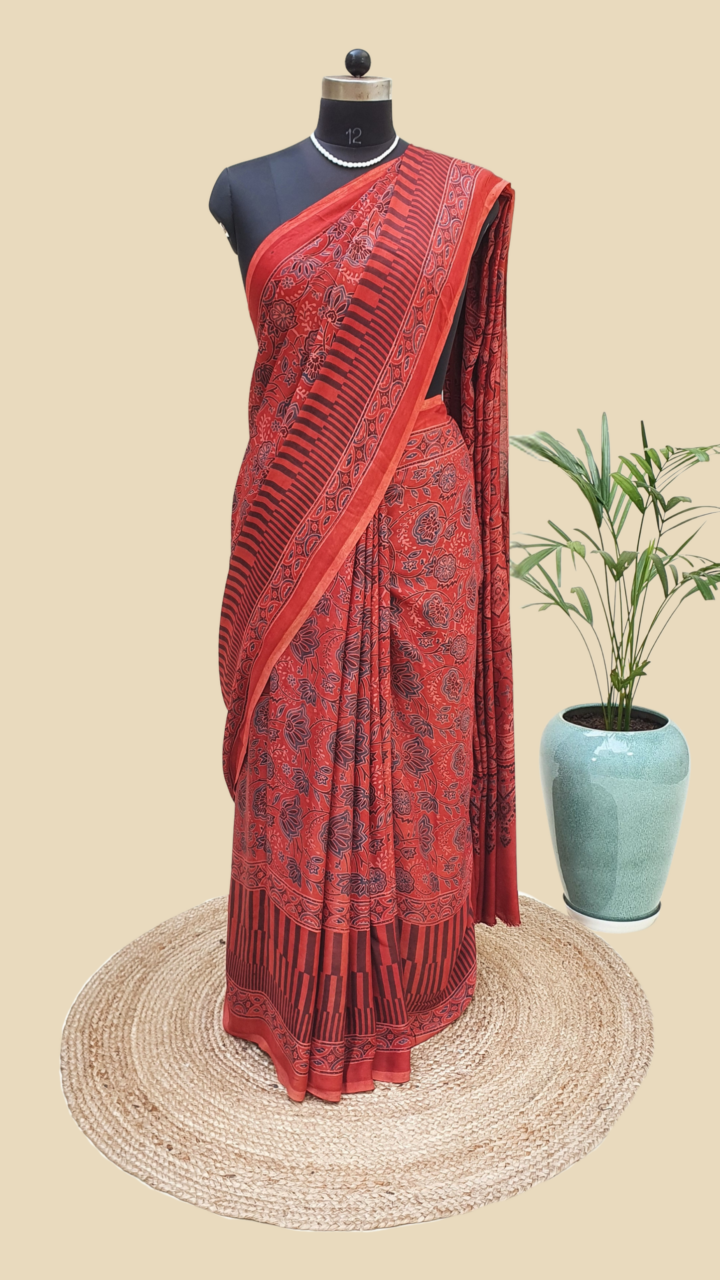 ajrakh modal silk saree