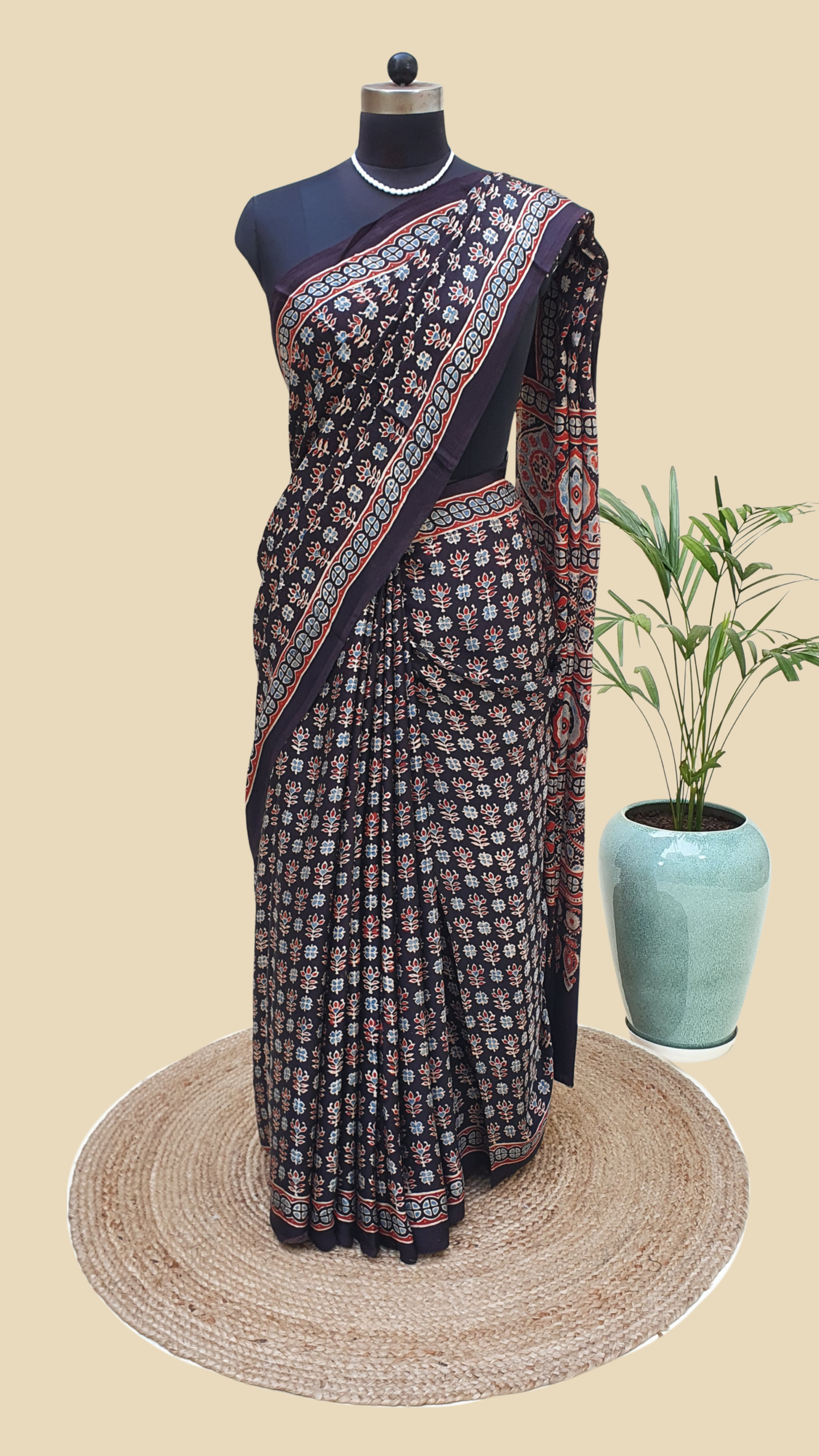 ajrakh modal silk saree
