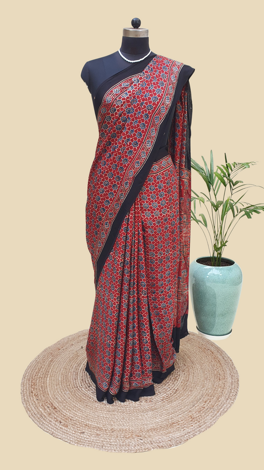 Ajrakh Modal Silk Saree