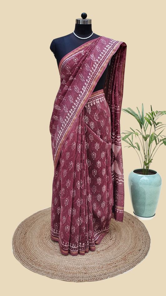 Chanderi Cotton Silk Hand Block Print Saree