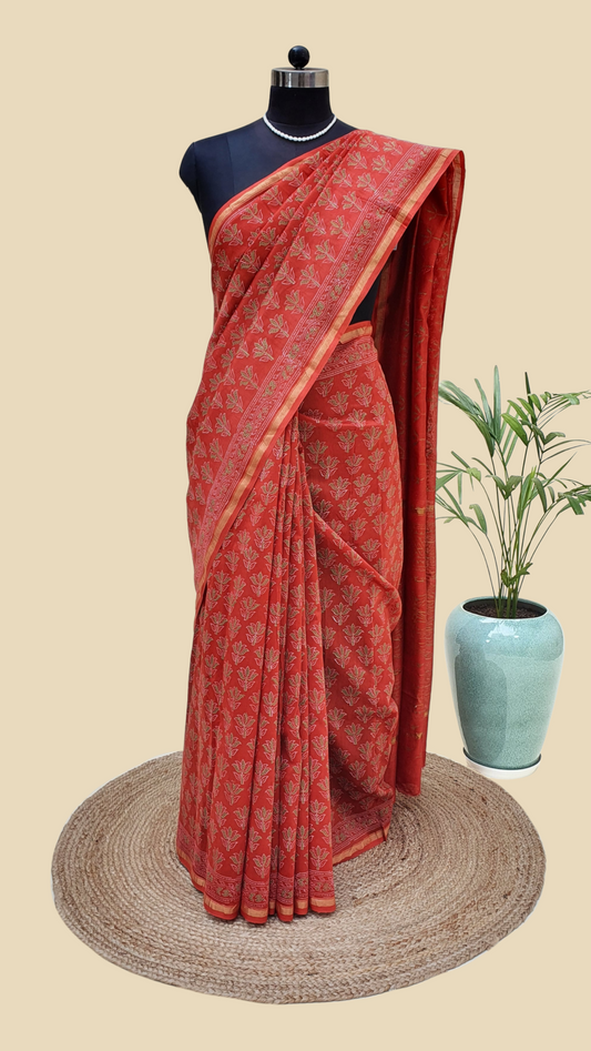Chanderi Cotton Silk Hand Block Print Saree