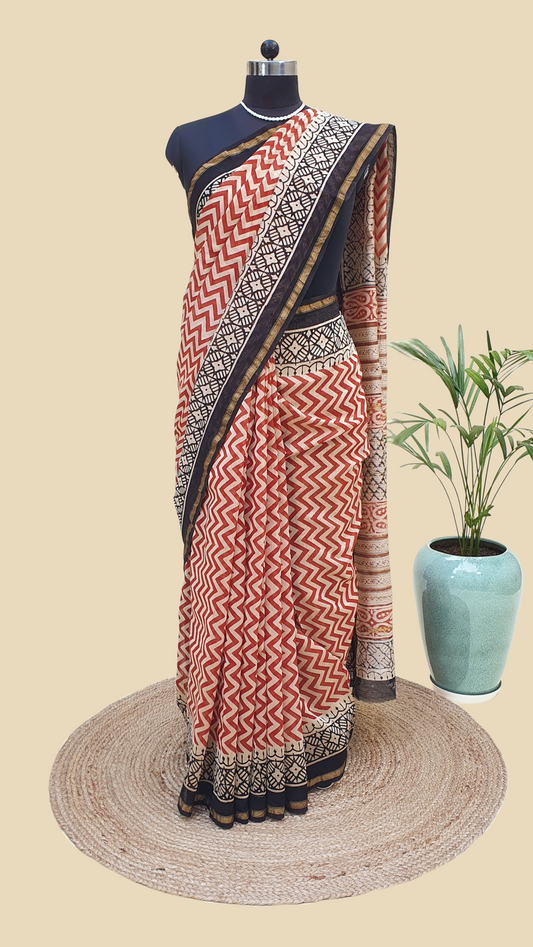 Chanderi Cotton Silk Hand Block Print Saree
