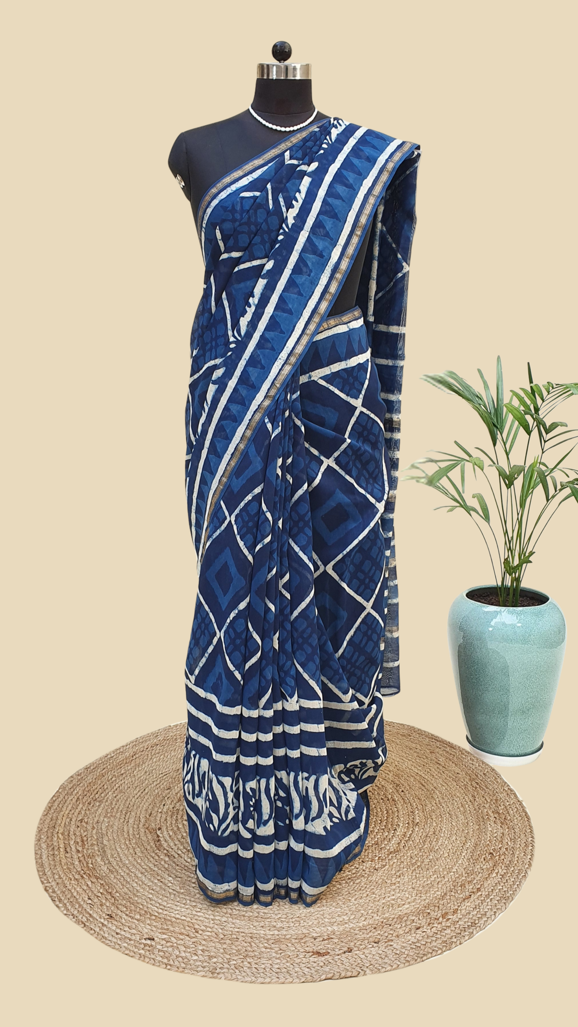 Chanderi Cotton Silk Hand Block Print Saree