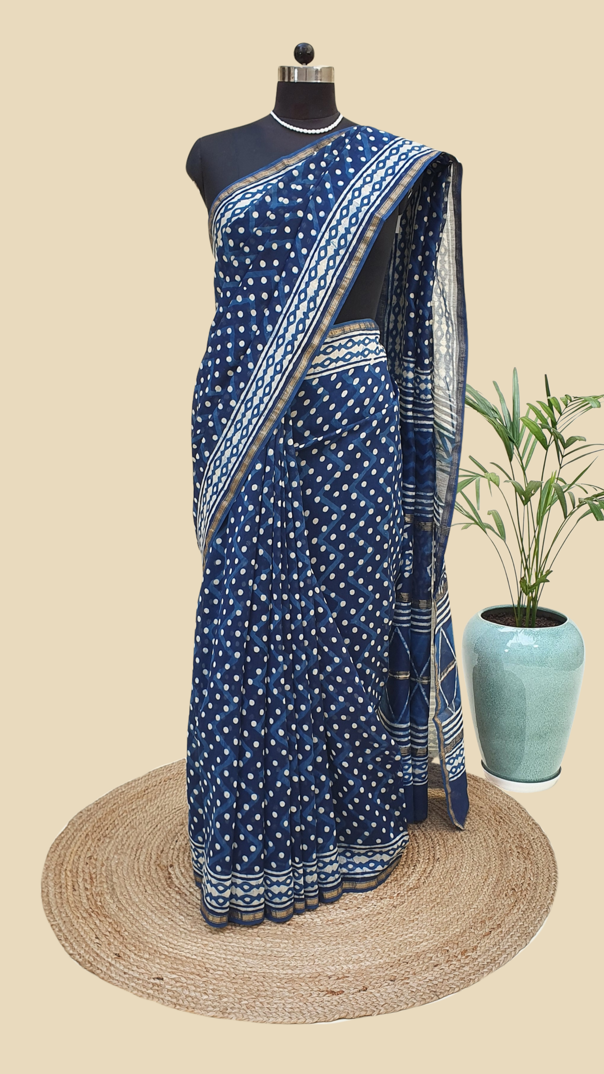 Chanderi Cotton Silk Hand Block Print Saree