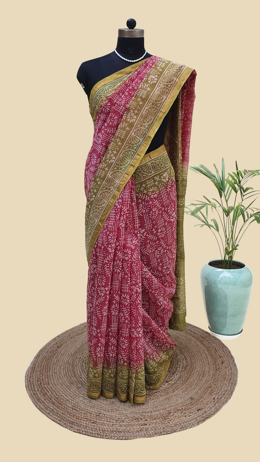 Chanderi Cotton Silk Hand Block Print Saree