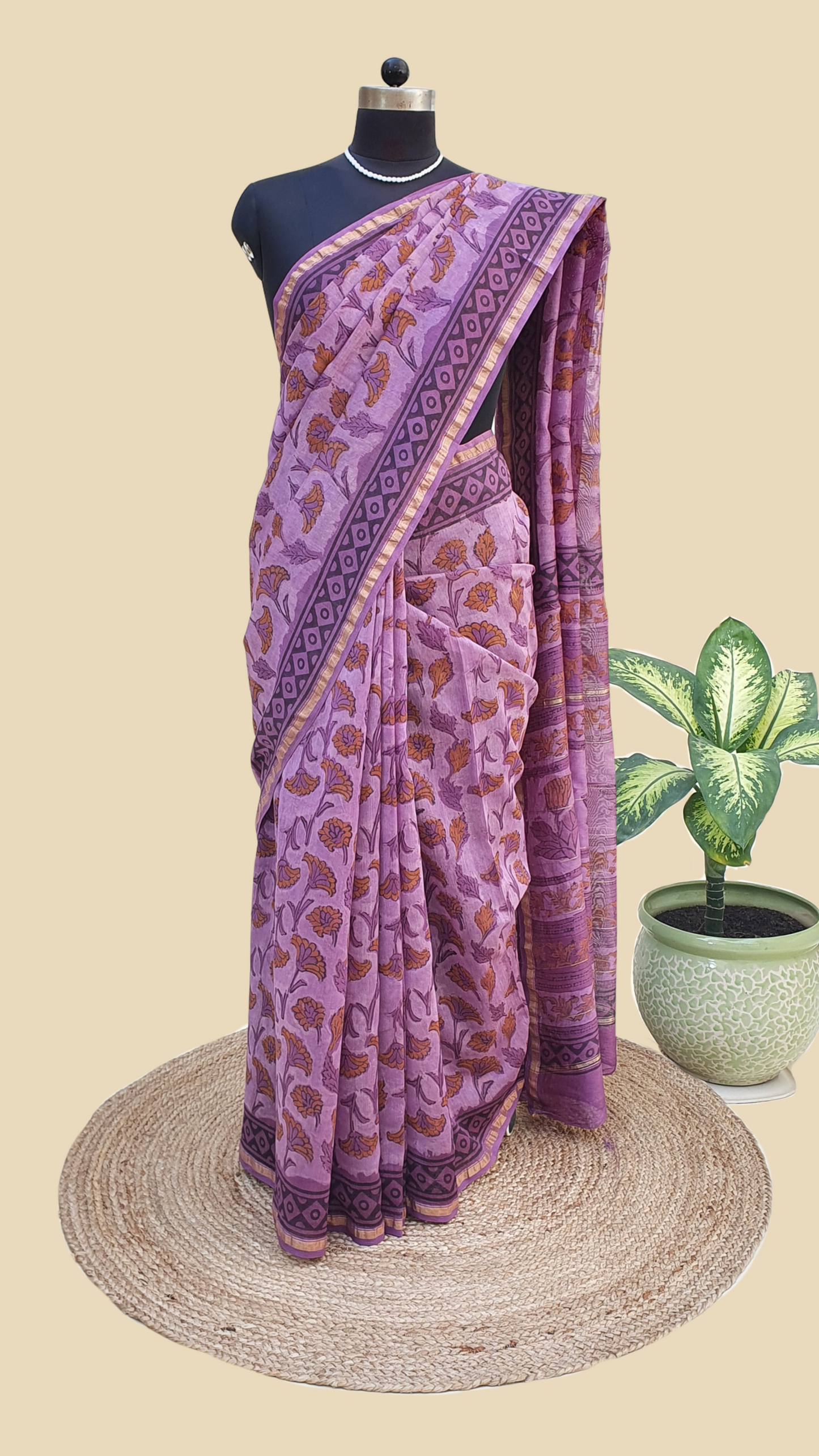 Chanderi Cotton Silk Hand Block Print Saree