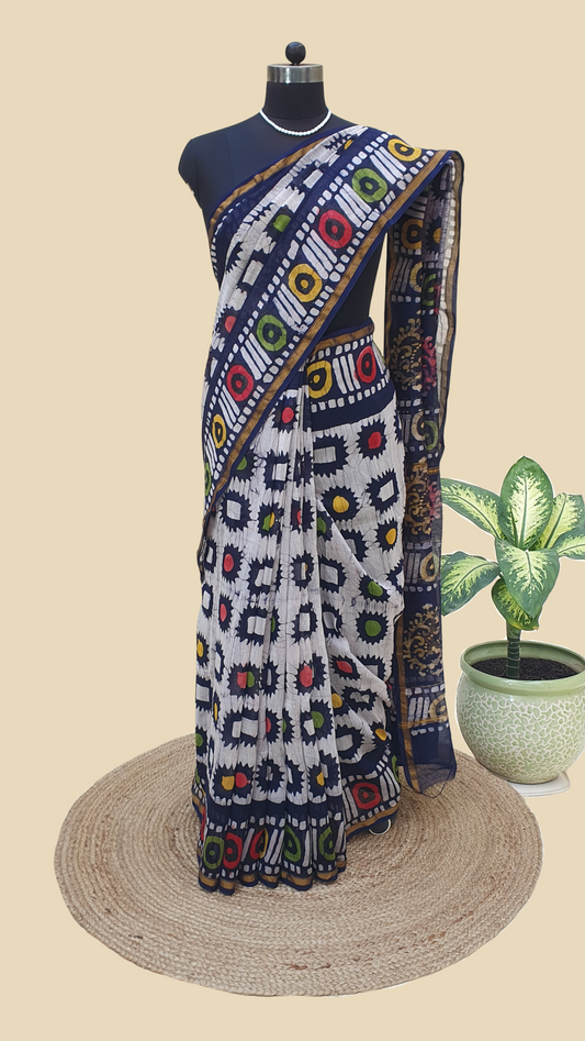 Chanderi Cotton Silk Hand Block Print Saree