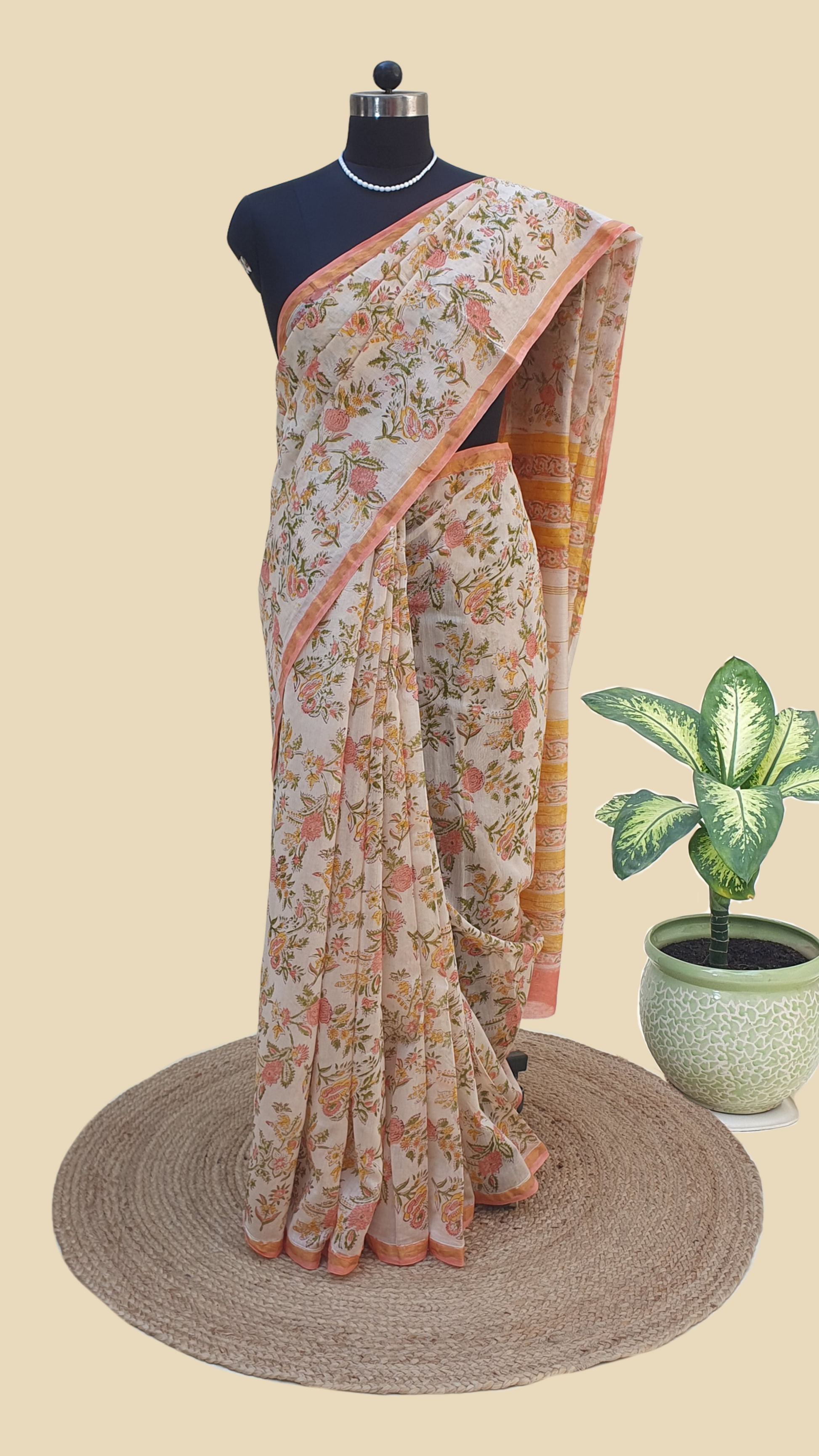 Chanderi Cotton Silk Hand Block Print Saree
