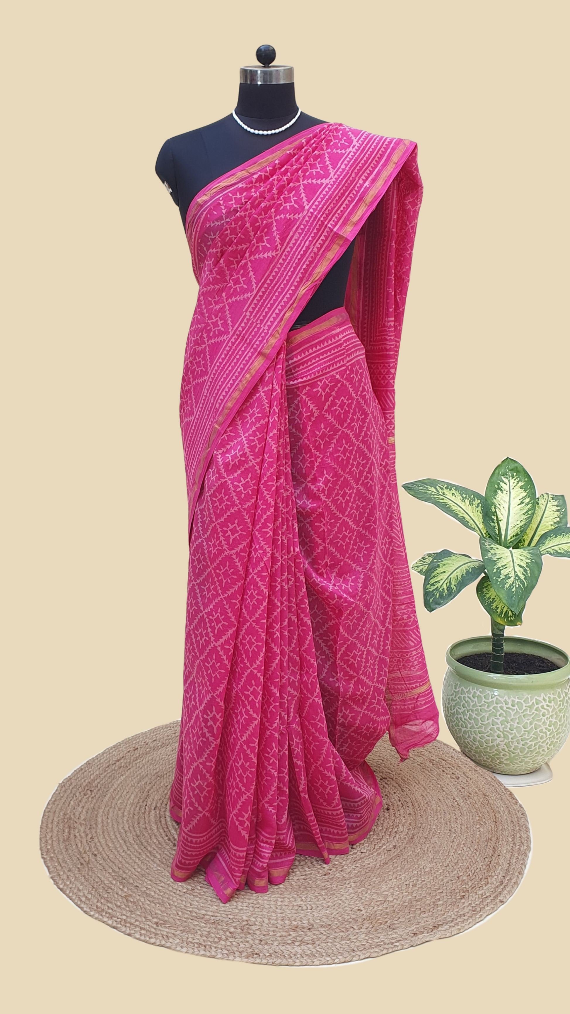 Chanderi Cotton Silk Hand Block Print Saree