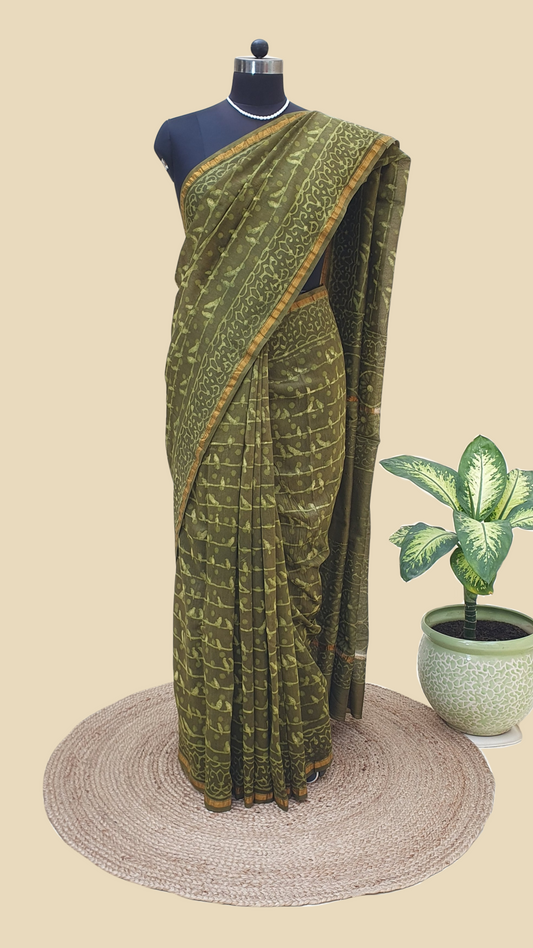 Chanderi Cotton Silk Hand Block Print Saree