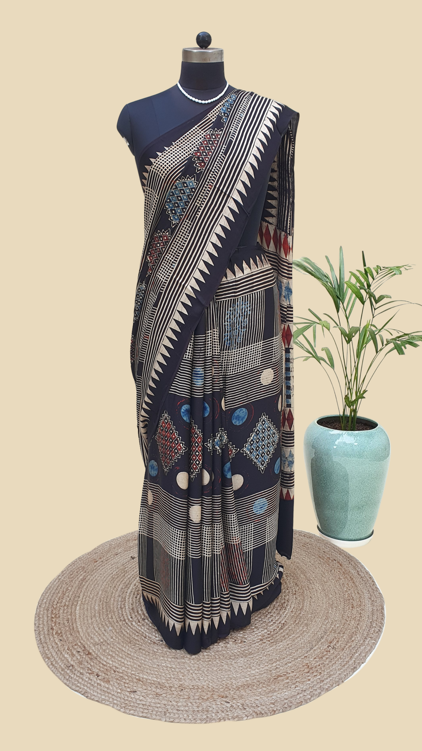ajrakh modal silk saree